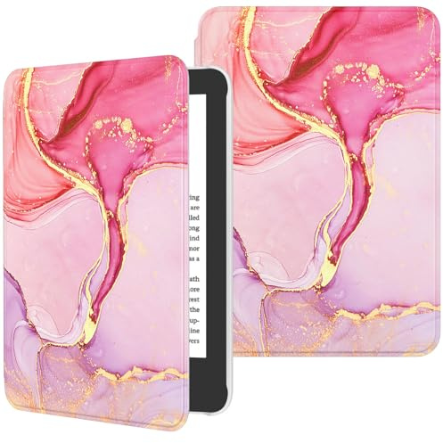 MoKo Hülle für 6 Kindle (11. Generation, 2024/2022)& Internationale Version, Leichte Schutzhülle mit Auto Schlaf/Wach Funktion Smart Cover für Kindle 2024 11. Generation e-Reader, Hellrosa Goldmarmor