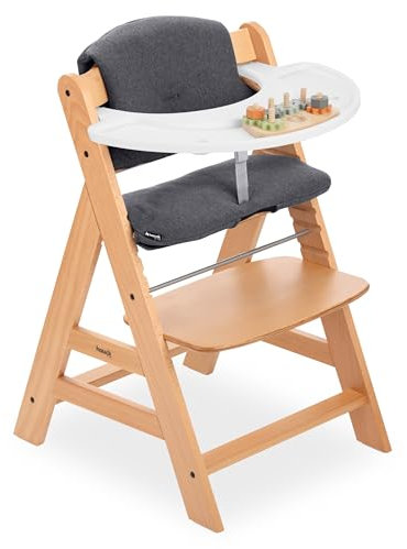 hauck Kinder Hochstuhl Alpha+ inkl. Play Tray Basis, Spielaufsatz Play Repairing & Sitzpolster - Mitwachsender Babystuhl aus Holz, Kinderhochstuhl ab 6 Monate, verstellbar - Natur