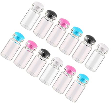 Holibanna 50pcs Mini Glass Jars Silicone Plug Wish Bottles for Diy Message Party Favors Assorted Caps for Weddings and Events