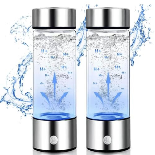 Lot de 2 bouteilles d'eau hydrogène portables de 420 ml – Générateur d'eau hydrogène avec technologie SPE & PEM, bouteille de générateur d'eau en verre portable rechargeable (argenté)