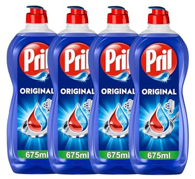 PRIL Original (4x 675 ml), Handgeschirrspülmittel mit höchster Fettlösekraft, für sauberes Geschirr auch in kaltem Wasser