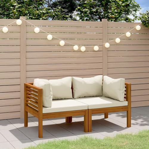 BaraSh 2-Sitzer-Gartensofa mit Creme Kissen Balkon Sofa Outdoor Sofa Lounge Sofa Balkon GartenmöBel Loungesofa Outdoor Massivholz Akazie