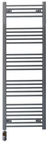 600mm Wide Anthracite Grey Electric Bathroom Towel Rail Radiator Heater With AF Thermostatic Electric Element UK Pre-Filled (600 x 1400 mm)