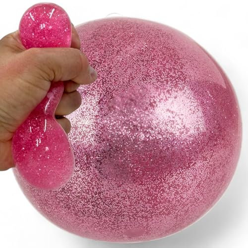 MIJOMA Funkelnder Squeeze-Wasserball – Glitzer-Antistressball, 7 cm, flexibel, langlebig, für Kinder & Erwachsene, Förderung der Konzentration (Edition Rosa)