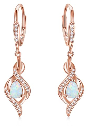 925 Sterling Silber Opal Oktober Geburtsstein Anhänger Hängende Baumeln Tropfen Ohrringe Valentinstag Schmuck Geschenke für Damen Mädchen