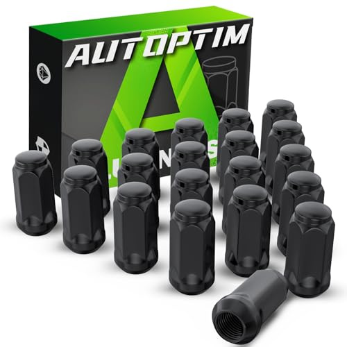 AUTOPTIM 1/2-20 Lug Nuts - Replacement for Ford Explorer Jeep Grand Cherokee Wrangler Liberty Commander Lincoln MKX and More Black 20PCS Aftermarket Wheel One Piece Closed End Long Nut