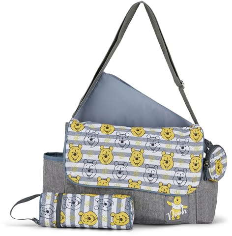Disney Winnie the Pooh Tote Diaper Bag Tragetasche Unisex Baby, Winnie Puuh Köpfe, L, Disney Multifunktionale Baby-Wickeltasche mit Wickelunterlage