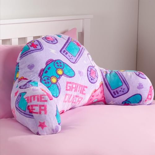 OHS Gaming Cuddle Cushion for Kids, Reading Pillow Bed Sofa Supportive Soft Cosy Teddy Fleece Gaming Cushion Cuddle Pillow Backrest Relaxing Comfy, Purple