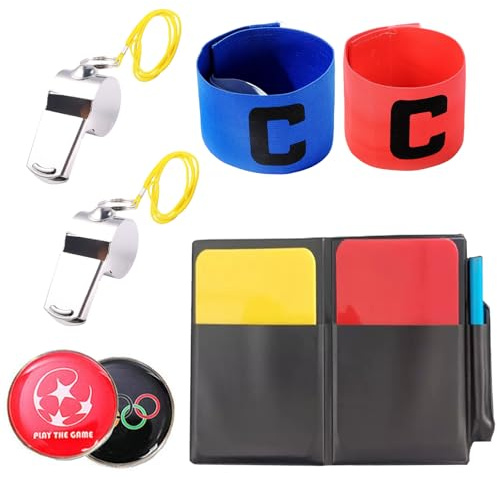 Omevett Football Referee Kit Red and Yellow Football Referee Cards with 2 Metal Referee Whistles, Coin Picking, Captains Armbands Sport Referee Card Set Referee Equipment for Football Match