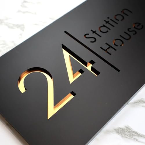 Hausnummernschild, personalisierbar, modern, lasergeschnitten, Acryl, Adressschild, schwimmend, 3D-Namensschilder für Zuhause und draußen (20 x 40 cm)
