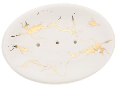 SHOWERORO Portasapone in Ceramica Bianco Effetto Marmo Nordico Portasapone Con Drenaggio Per Bagno e Cucina Supporto Ventilato Per Saponette e Spugne Facile Da Pulire Design Elegante