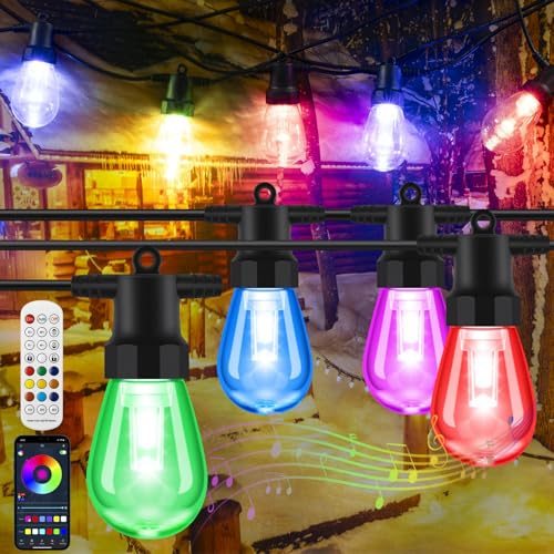 YAIYAN 50ft Outdoor String Lights Color Changing - Patio Lights Outdoor Waterproof with 20 Dimmable RGBW Bulbs, Shatterproof, Music Mode, Connectable, Remote & App Control for Halloween, Christmas
