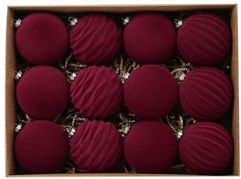 Generisch Weihnachtskugeln 8Cm Flocking Ball Weihnachtskugel Dark Velvet Christmas Ball Christbaumschmuck 12Pcs for Xmas New Year Decoration