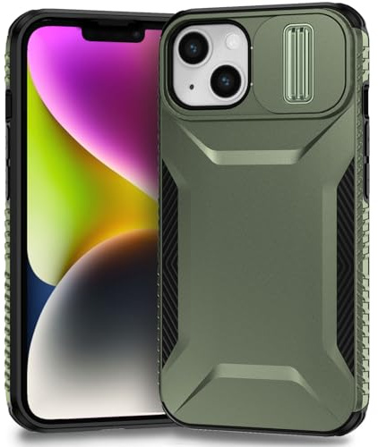 Yerebel Custodia per iPhone 13, cover per iPhone 14 6.1 con copriobiettivo scorrevole, Resistente agli urti militare antiscivolo robusto di alta qualità cover per iPhone 13 Verde