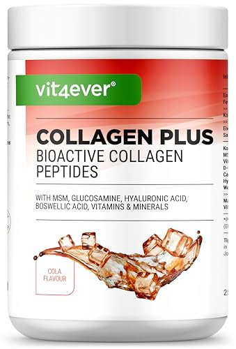Collagen Plus - 500 g di polvere con MSM, glucosamina HCL, acido ialuronico, estratto di incenso - 100% peptidi idrolizzati di collagene bioattivo - collagene di tipo 1, 2 e 3 - gusto Cola