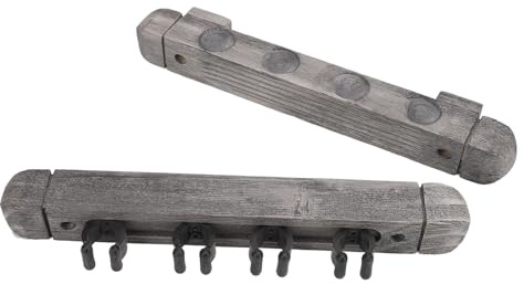 HELEVIA An der Wand Montierter Queue-Halter, 4 Fächer, Moderner Billard-Queue-Halter aus Holz, Silbergrau