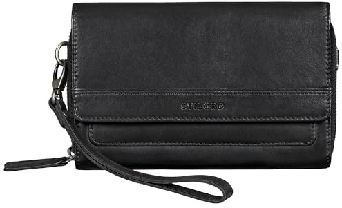 STILORD Sabrina 4-in-1 XL Geldbörse Damen Leder zum Umhängen | Multifunktionales Echtleder Portemonnaie mit Handyfach Clutch Umhängetasche mit Doppelter Reißverschluss Farbe:schwarz