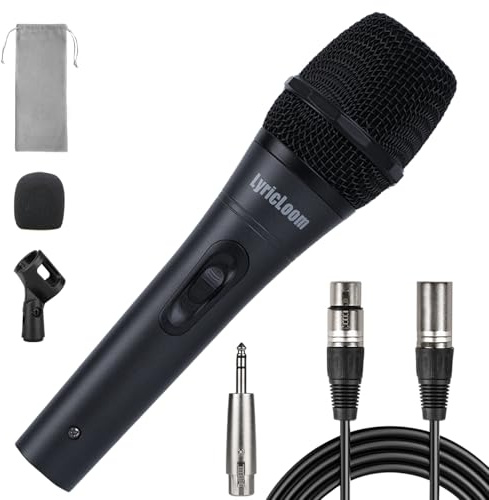 LyricLoom Professionelles XLR-Mikrofon Wired Set, Metall Gesang Dynamisches Mikrofon mit 16,4 XLR Stecker auf XLR Buchse Kabel, Mic mit Schalter Set.Schnurmikrofon für Karaoke, Lautsprecher, Singen,