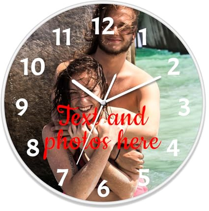 Custom Wall Clock, Personalized Modern Round Wall Clocks Battery Operated 8 Inch, Silent Non-Ticking Analog Classic for Office, Home, Bathroom, Kitchen, Bedroom, School (White)