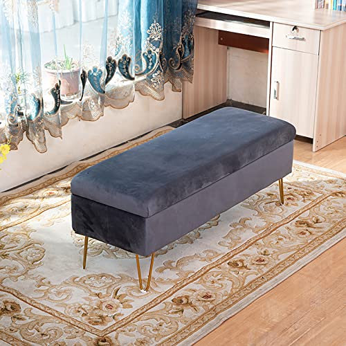 Samtgepolsterte Aufbewahrungsbank, modern, rechteckig, Plüsch-Ottomane mit getuftetem Fußhocker-Design, Bettbank, Sofa für Eingangsbereich, Wohnzimmer, Dunkelgrau, 60 x 40 x 43 cm