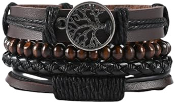 Femmes Et Hommes Ensemble Bracelet En Cuir Arbre De Vie Chaîne Longueur Réglable Punk Weave Diy Bracelet Pour Unisexe Quotidien/Casual/Fête