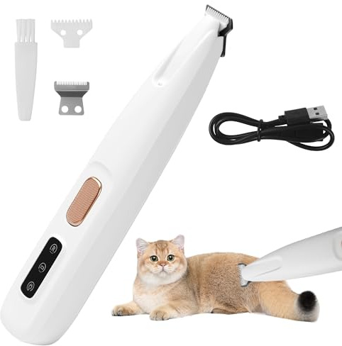 Haustierhaarschneider mit LED-Licht,PawTrim Pro Leise,Kabellos Haustier Rasierer Mit USB,Wiederaufladbar Pfotentrimmer,Wasserdichter,für Reparatur Hund, Katze, Füße, Ohren, Gesicht, Körper, Füße