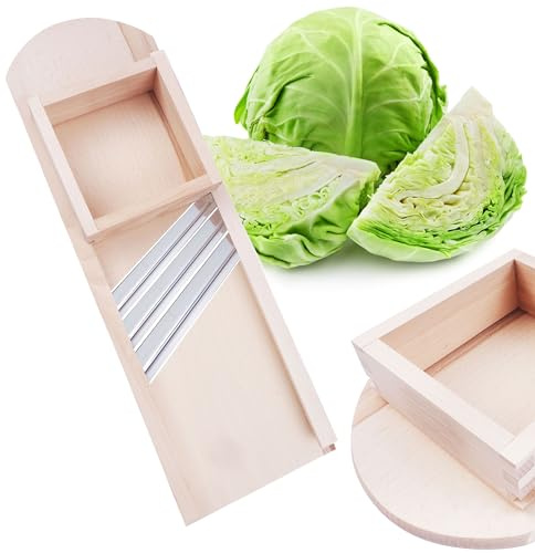 BAUSTER® Krauthobel aus Buchenholz mit Edelstahlklingen – Traditioneller Gemüsehobel für Weißkohl, Rotkohl & Sauerkraut – In verschiedenen Ausführungen erhältlich (3 Messern + kleine Schlitten)