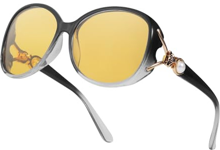 SIPHEW Nachtsichtbrille Damen Übergroß Nachtbrille zum Autofahren mit gelben polarisierten Gläsern Nachfahrbrille für Autofahrer
