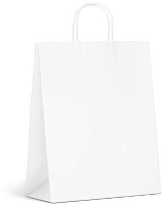 Inoverse papperspåsar med handtag 32 x 12 x 41 cm, pappersbärare, vit | Stor, 50 stycken, papperspåsar, presentpåsar, kraftpapper, papperspåsar, för inköp, presentförpackning