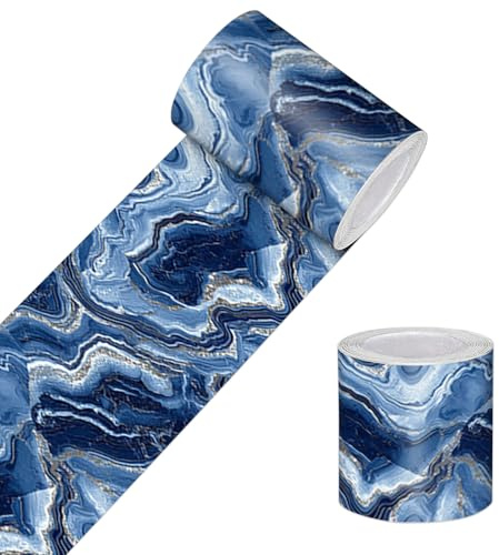 HOMETITUTE Wallpaper Border Peel and Stick Wall Border Navy Agate Decorative Wall Trim Self Adhesive Border for Walls Mirror Frame Accent Strip for Bedroom Bathroom Kitchen Living Room 4x196 Inch