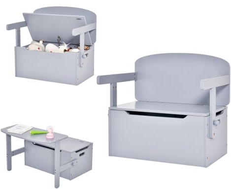 LIFEZEAL Banco Infantil 3 en 1 de Madera, con Espacio de Almacenamiento y Reposabrazos, Baúl para Niños, Incluye Escritorio, Caja de Juguetes, Caja de Juguetes, Adecuado para Niños de 3 a 7 Años