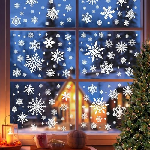 Party-Poter 10 Blätter Fensterbilder Weihnachten Schneeflocken, Fensterdeko Weihnachten Fensterbilder Schneeflocken Deko Wiederverwendbar Weihnachts Weihnachtsdeko für Fenster Häuser und Winter