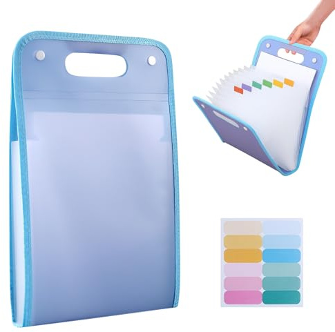 Fächermappe mit 13 Fächer und Taben, Dokumentenmappe A4 Zeugnismappe für Kinder, Kunststoff Ordnungsmappe mit Druckknopf und Portable Griff, Dokumententasche Mappe Organizer für Büro Hause Schule
