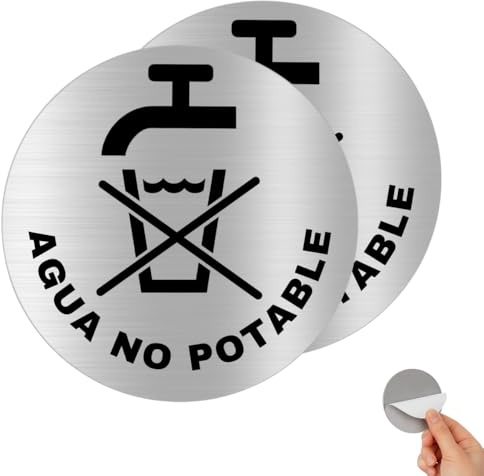 Señal Autoadhesiva de Aluminio Agua No Potable Ø100 mm – Placa Redonda 0,8 mm – Pack 2 – Cartel Informativo y Señal Normativa para Zonas Comunes
