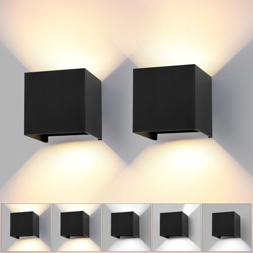 wisdom line 2er Set Wandleuchte Innen Aussen 15W LED 3 Farben Schwarz | IP65 wasserdicht, 3 Farbtemperaturen & 0-120° verstellbarer Lichtwinkel. Aus Aluminium ideal für Flur, Wohnzimmer und Garten.