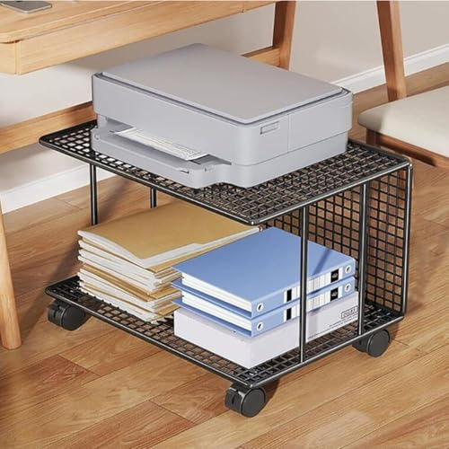 Supporto Per Stampante In Metallo Con Ripiano Portaoggetti, Carrello Per Stampante Sotto La Scrivania, Per L'organizzazione Dello Scanner In Ufficio Domestico(Nero,43x32x25cm)