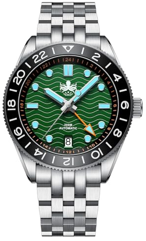 Phoibos Automatisk klocka för män Wave Master GMT-klockor med 200 m vattentåliga safirglasarmbandsur PY049A grön