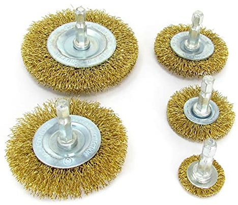 Ensemble de 5 brosses métalliques circulaires for perceuses, à roue métallique, embouts en laiton for ébavurage et élimination la rouille