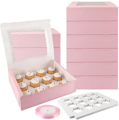 APACALI 20 stycken cupcake-lådor 12, cupcake-transportlåda, cupcake-muffinslåda med fönster och inlägg, transportlåda för cupcakes och muffins, cupcake-lådor muffinslåda med rep