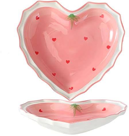 CompadreBol Piatto da Cena in Ceramica, Piatto a forma di cuore rosa, Adatto per Varie Insalate di frutta Dessert Pasta e Bistecca, Forno a Microonde e Forno