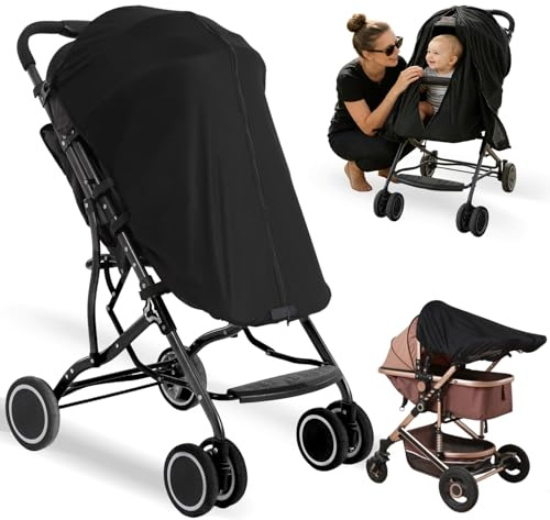 PewinGo Universal Stroller Sun Shade Cover, UPF50+ Blocks 99% UV Rays, Zipper Design Baby Sleep Shield, Breathable Double Layer, Insect & Wind Protection for Pram, Pushchair, Buggy & Travel Stroller