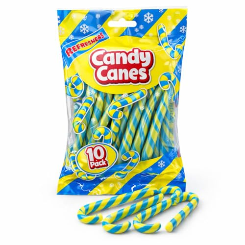 10 Sucres d'Orge Bleu & Jaune 100g — Candy Canes Saveur Fruitée — Bonbons de Noël pour Décoration Sapin, Boissons & Friandises Festives