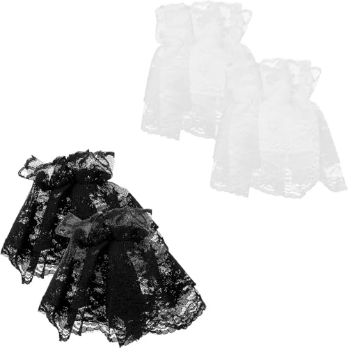 HINTRMENT 2 Pares de Guantes de Muñeca Lolita de Encaje Negro y Blanco, Accesorios Elegantes para Boda y Concierto, Mangas Cortas Delicadas para Mujer Color Aleatorio