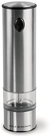 Cole & Mason Battersea Electronic Salt & Pepper Mill - One-Button Salt & Pepper Grinder - Refillable & Adjustable Salt & Pepper Shakers - Kitchen Accessories - Stainless Steel - 1 Pack