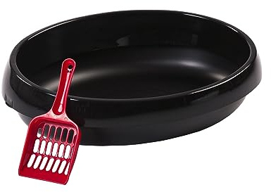 Iris Ohyama Katzenklo mit Schaufel, bis 4 kg, Schwarz, offen, ohne Deckel, Katzentoilette, hoher Rand, Für Katzen, Kätzchen, Toilet, Toilette, leicht reinigen, BPA-frei, Cat Litter Box, PNE-480