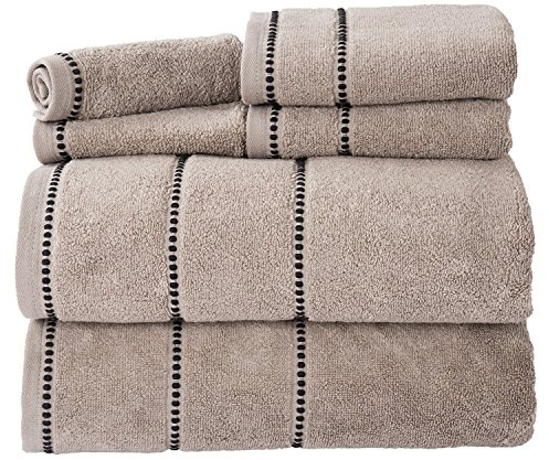 Lavish Home Luxury Cotton Towel Set- Quick Dry, Zero Twist and Soft 6 Piece Set With 2 Bath Towels, 2 Hand Towels and 2 Washcloths (Taupe/Black), 12 x 12