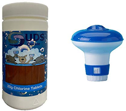 SUDS-ONLINE Floating Dispenser + 50 Ultimate Chlorine Tablets 20g Hot Tub Swimming Pool Spa