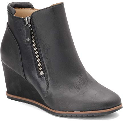 SOUL Naturalizer Womens Haley Memory Foam Wedge Ankle Bootie , Black Nubuck, 7.5