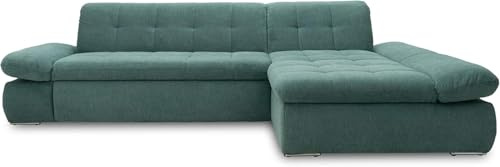 DOMO. collection Ecksofa Moric, Sofa mit Schlaffunktion & Armlehnfunktion in L-Form Couch, Eckcouch mit Bett-Funktion, Schlafsofa 300 x 172 x 80 cm (BxTxH), petrol | Longchair rechts mit Schlaffunktion, L-Sofa mit Armlehnfunktion, Steppung und Metallfuß, 300 x 172 x 80 cm (BxTxH)