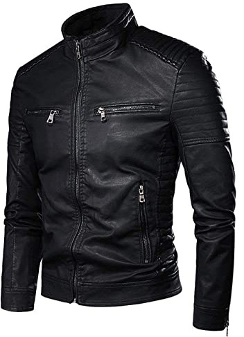 Mens Leather Jacket,Retro Casual Slim Stand Collar Motorcycle Jacket,Winter Men Biker Pocket Design Pu Pilot Jackets Faux Leather Coat,For Riding A Motorcycle,Fancy Dress Parties, Outings, Trips, Et